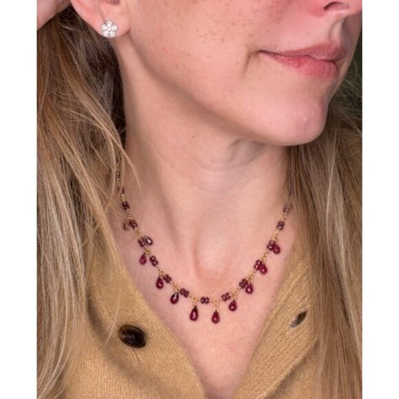 Tiffany & Co. 18k Yellow Gold Garnet Rhodolite Twist Toggle Necklace 16.5" 16g - Picture 3 of 9